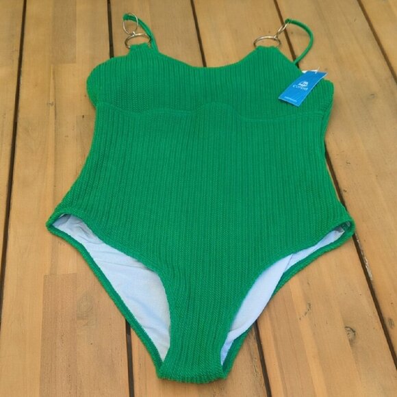 Cupshe Emerald Green Ribbed One Piece Swimsuit Ring Details- X Large NWT - Picture 1 of 3